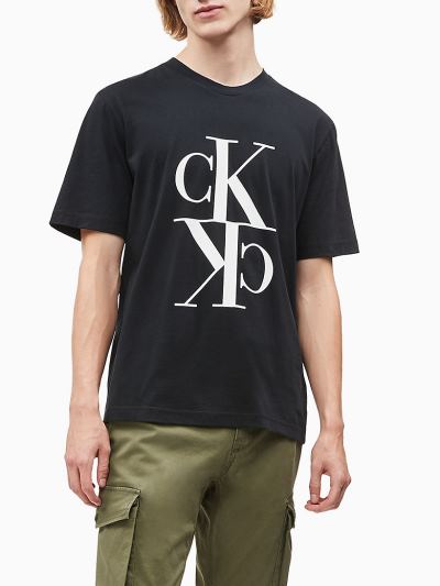 Calvin Klein Ruhák HU840137 | Calvin Klein Organic Cotton Monogram Férfi Póló Fekete / Fehér